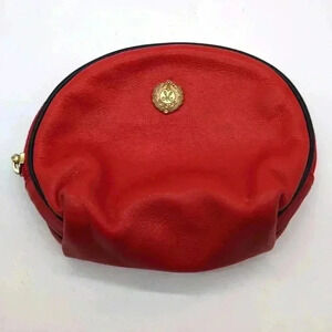 Medallion Small leather oval zipper bag Red with Gold Accents